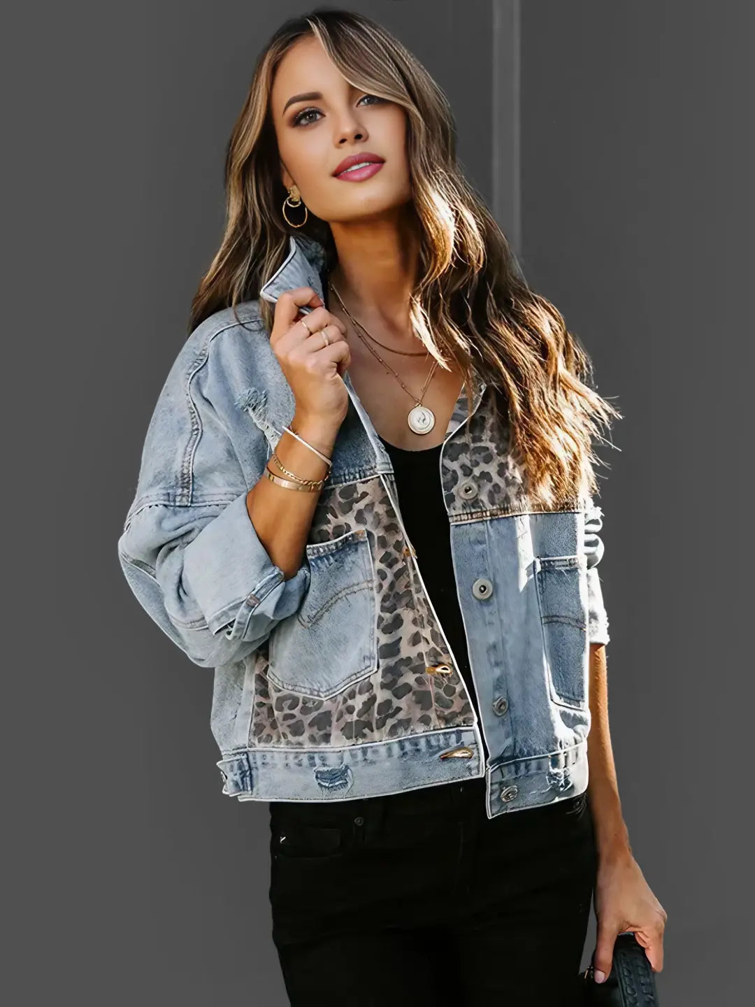 Leopard Print Denim Jacket